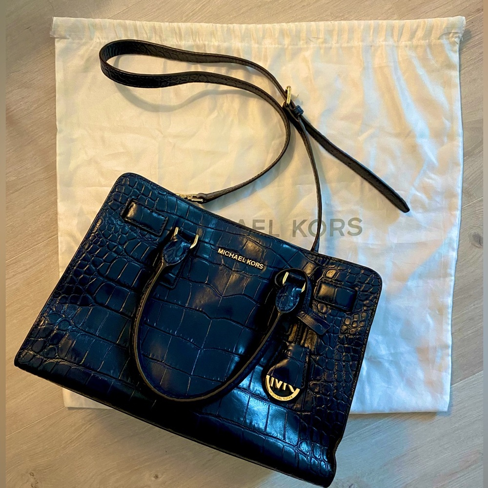 Michael Kors Crocodile Embossed Dillon Leather Satchel in Blue